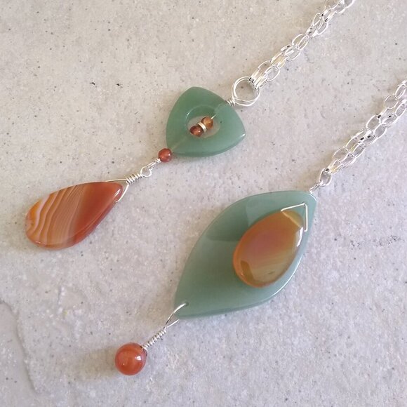 Handmade Statement Necklace - Orange Agate & Green Aventurine - Boho Tropical - Picture 10 of 10